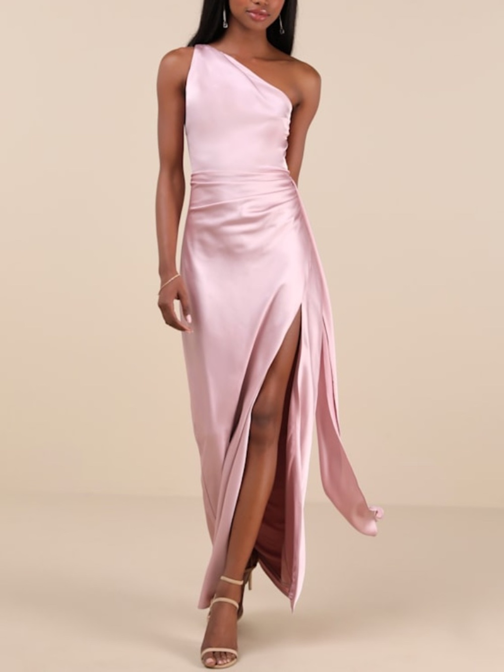 Lulus Signature Elegance Dusty Lavender Satin One-shoulder Maxi Dress Purple